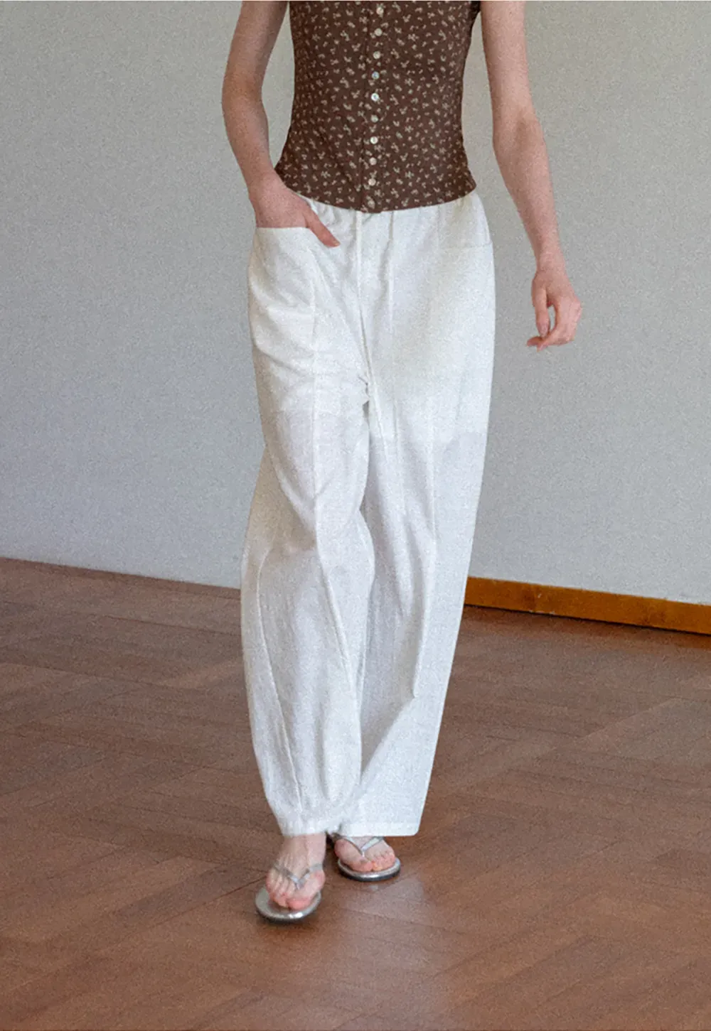 Wide Leg Drawstring Casual Pants