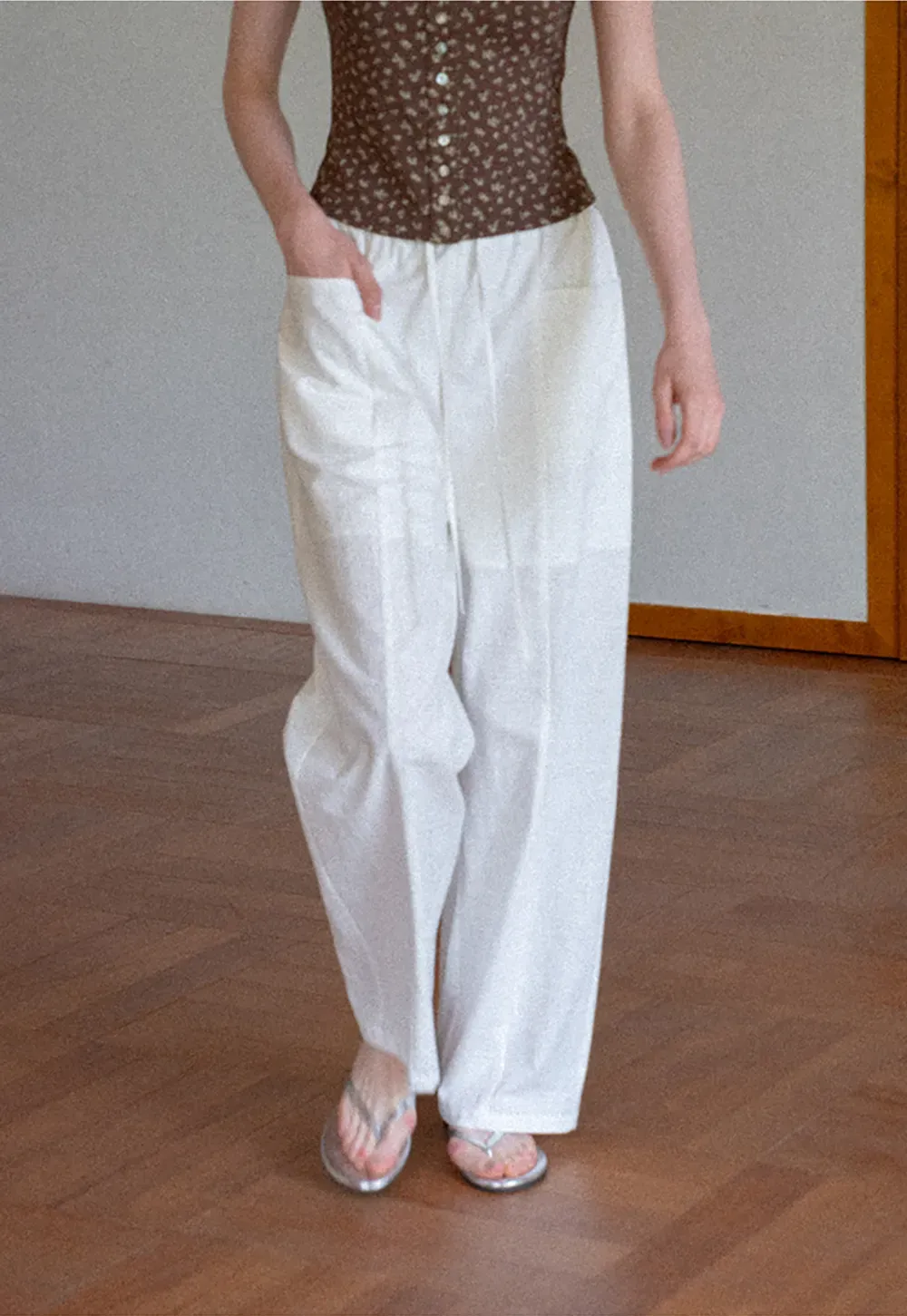 Wide Leg Drawstring Casual Pants
