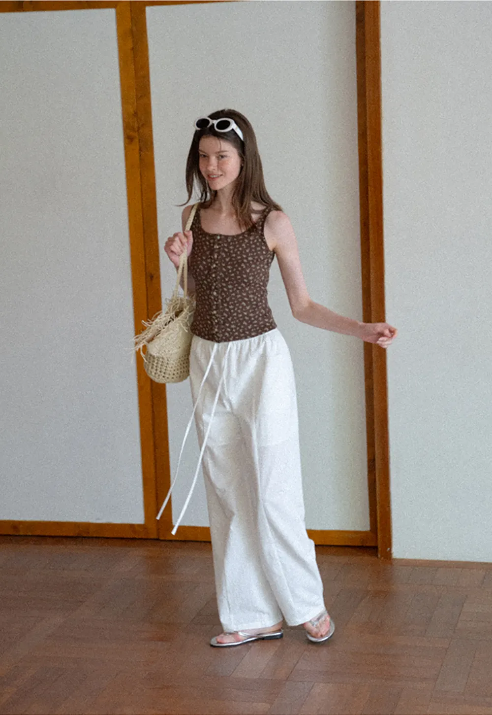 Wide Leg Drawstring Casual Pants