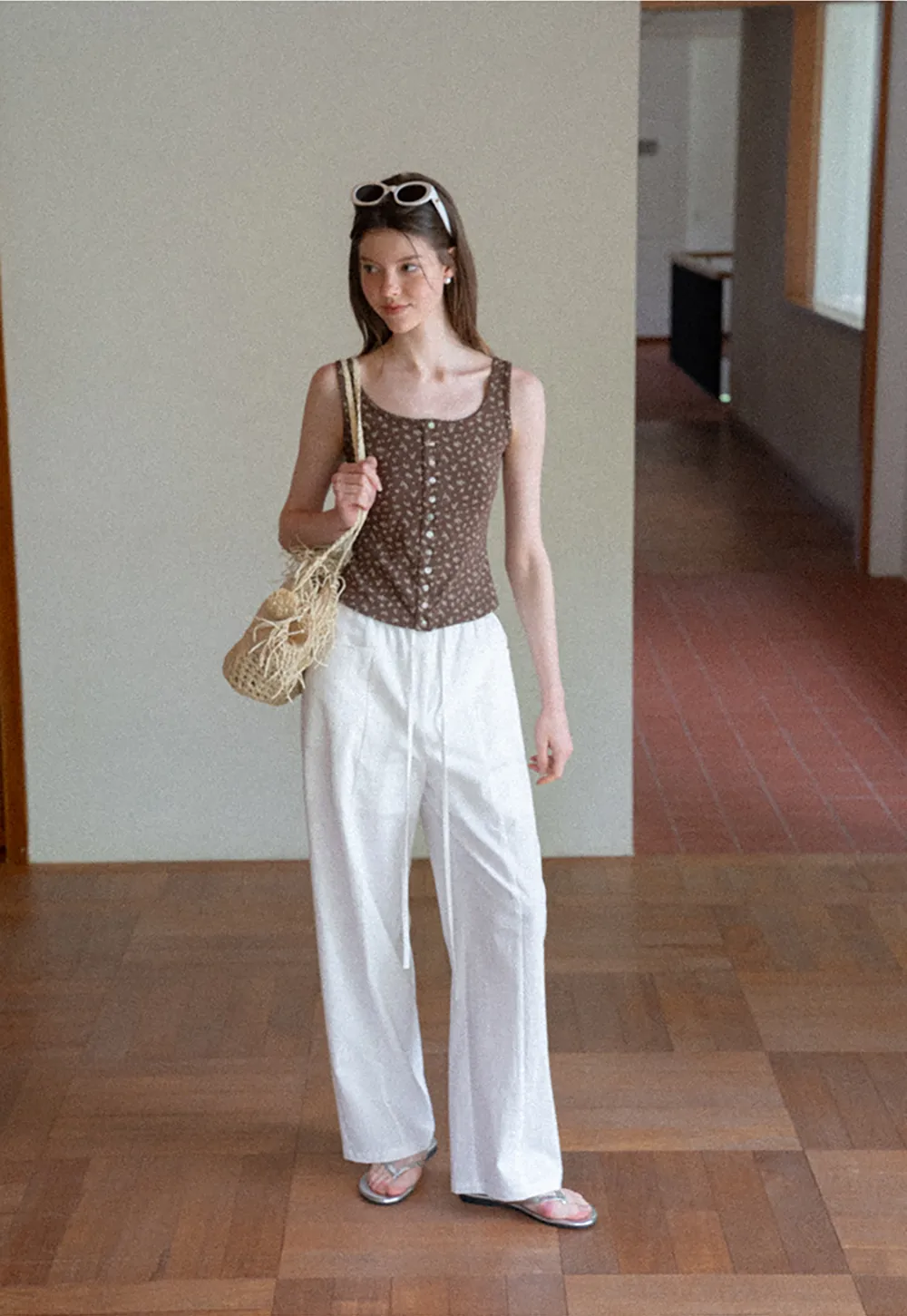 Wide Leg Drawstring Casual Pants