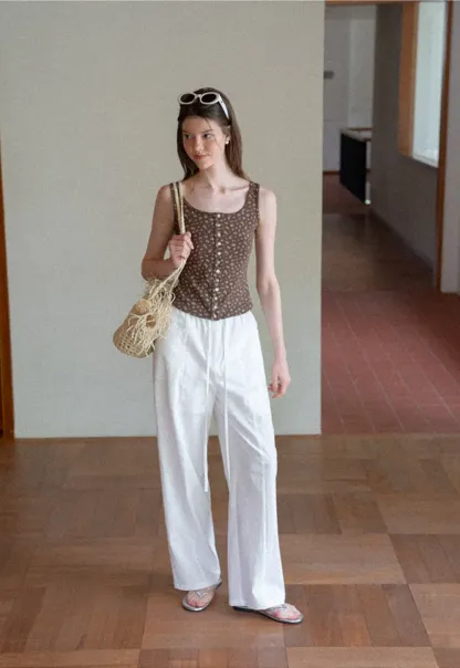 Wide Leg Drawstring Casual Pants