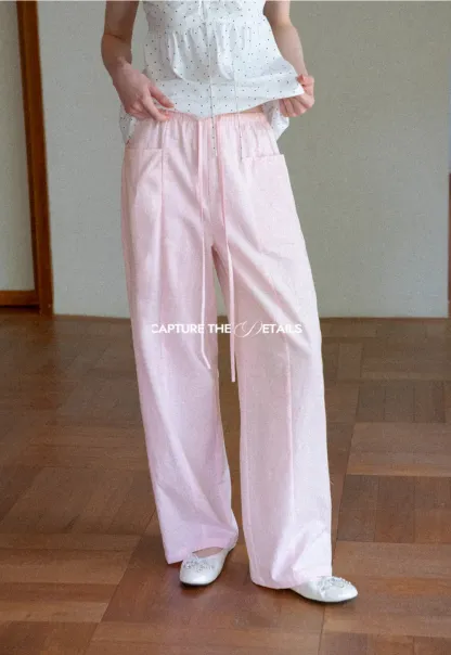 Wide Leg Drawstring Casual Pants