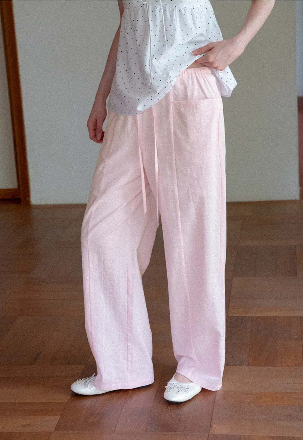 Wide Leg Drawstring Casual Pants
