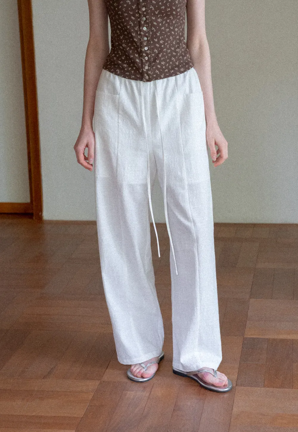Wide Leg Drawstring Casual Pants