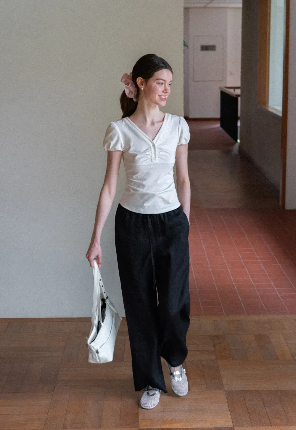 Drawstring Waist Wide Leg Casual Pants
