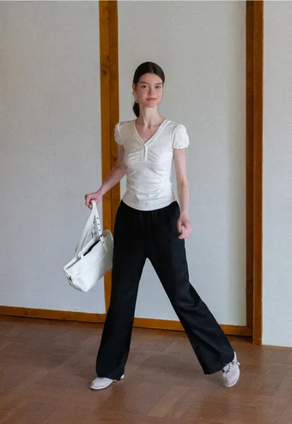Drawstring Waist Wide Leg Casual Pants
