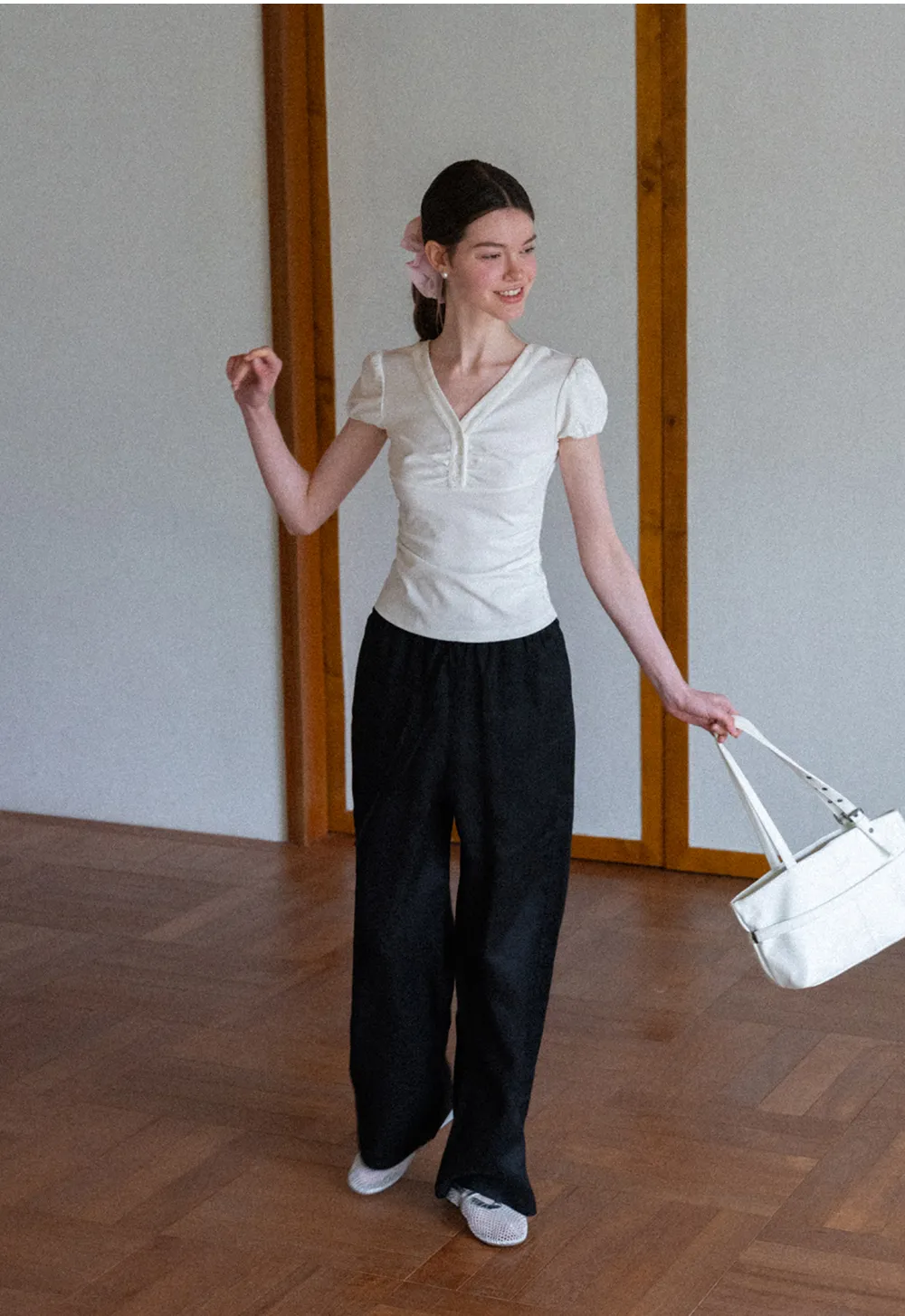 Drawstring Waist Wide Leg Casual Pants