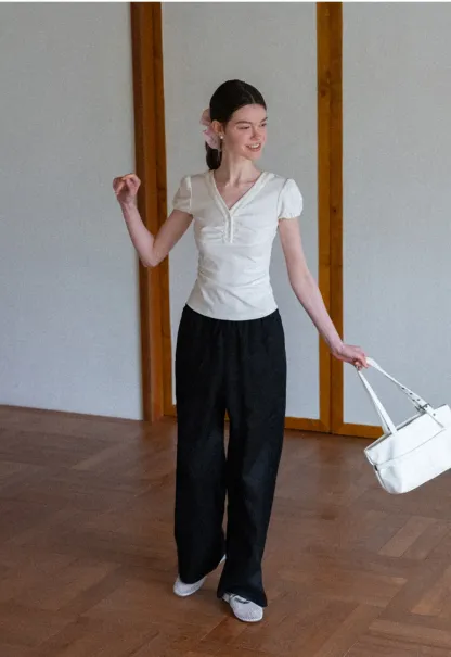 Drawstring Waist Wide Leg Casual Pants