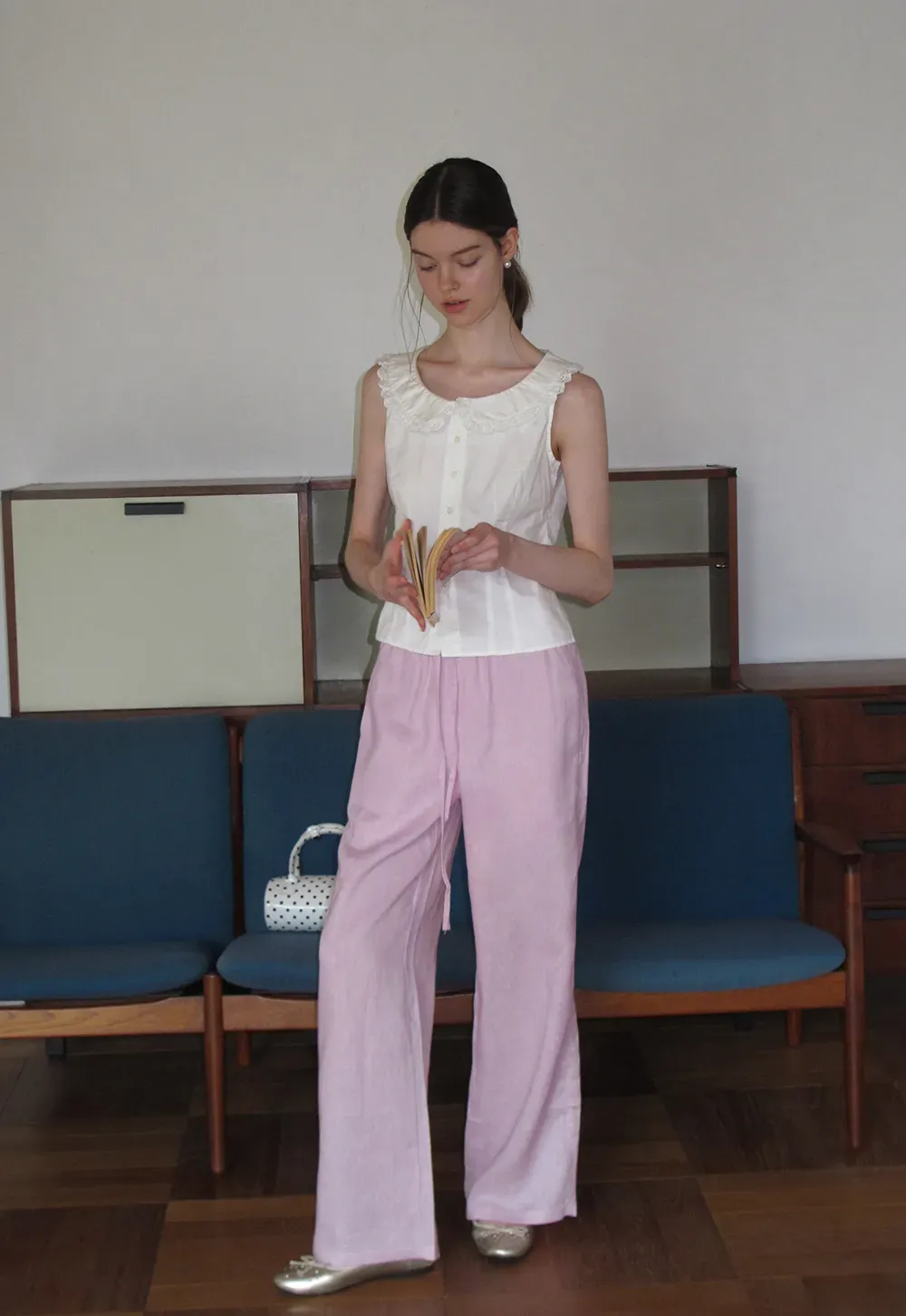 Drawstring Waist Wide Leg Casual Pants