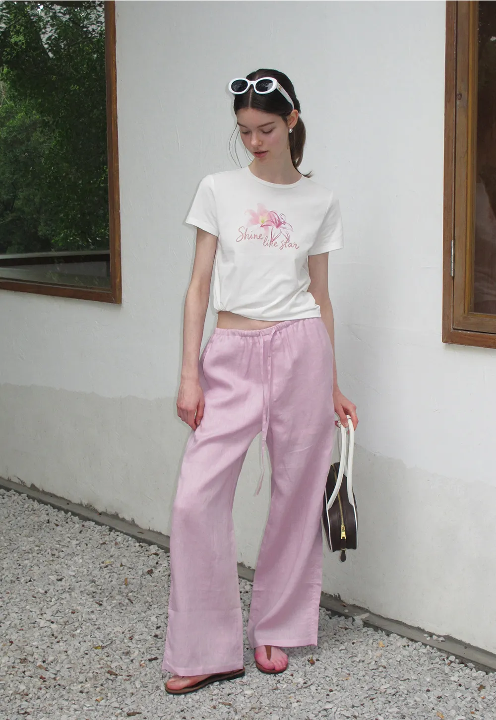 Drawstring Waist Wide Leg Casual Pants
