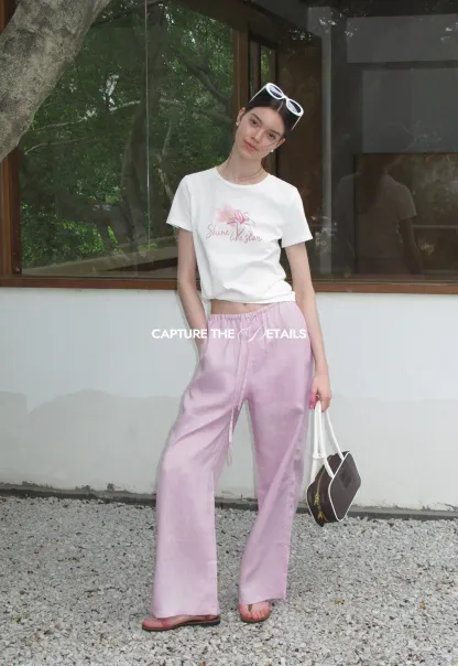 Drawstring Waist Wide Leg Casual Pants