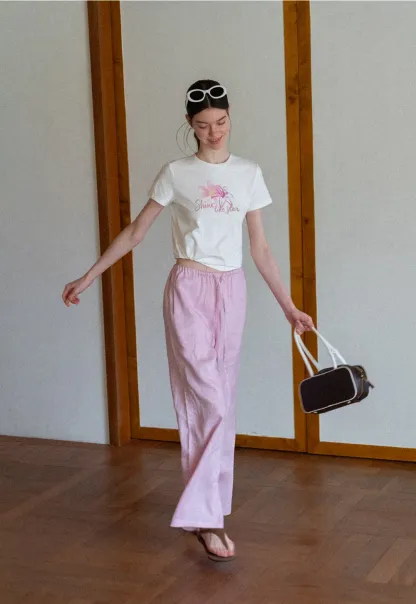 Drawstring Waist Wide Leg Casual Pants