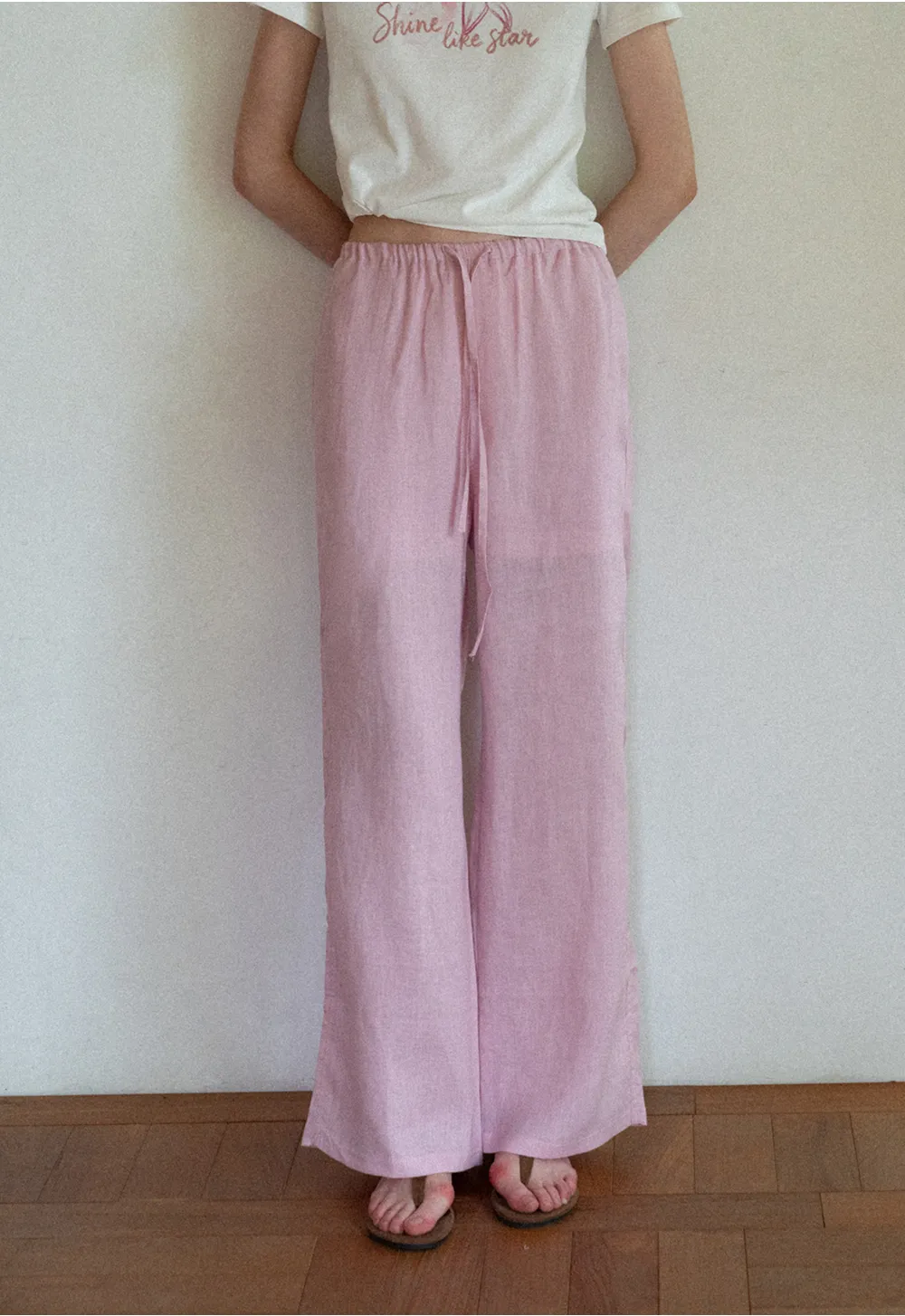 Drawstring Waist Wide Leg Casual Pants