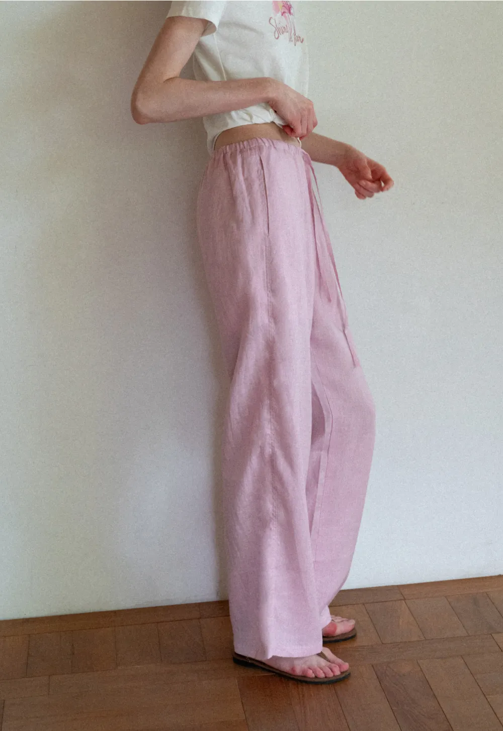 Drawstring Waist Wide Leg Casual Pants