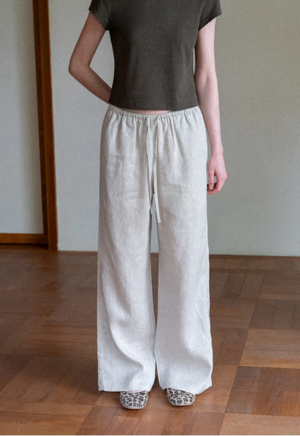 Drawstring Waist Wide Leg Casual Pants