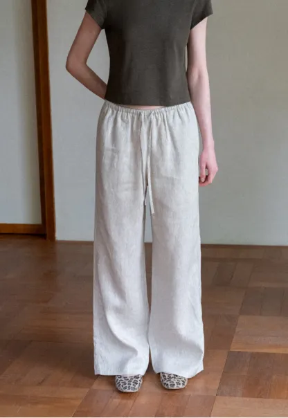 Drawstring Waist Wide Leg Casual Pants