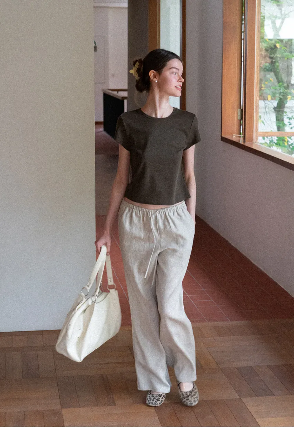 Drawstring Waist Wide Leg Casual Pants