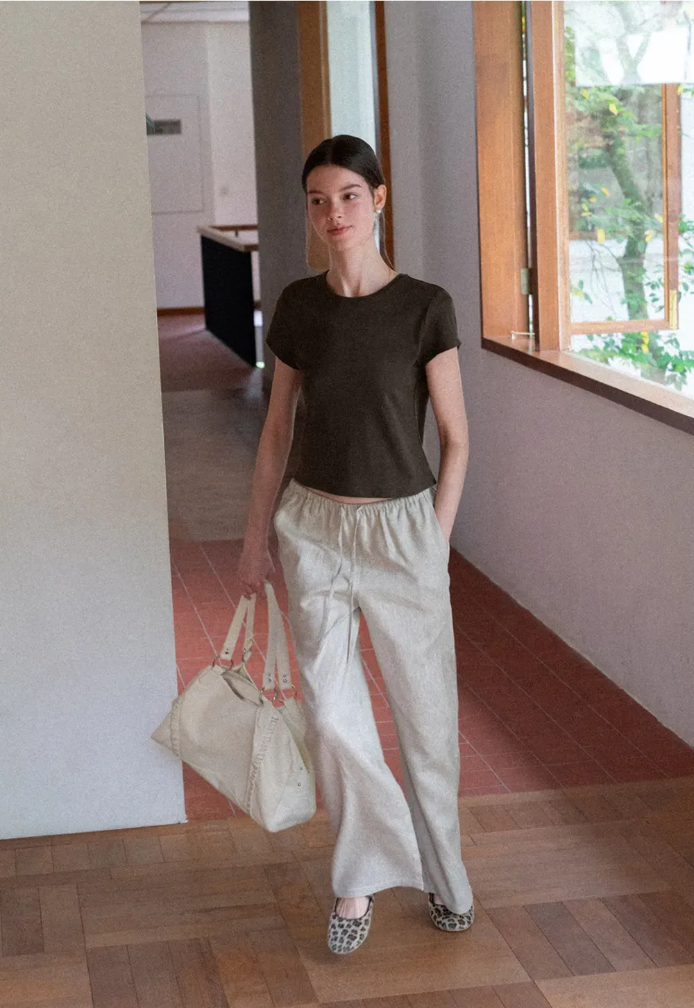 Drawstring Waist Wide Leg Casual Pants