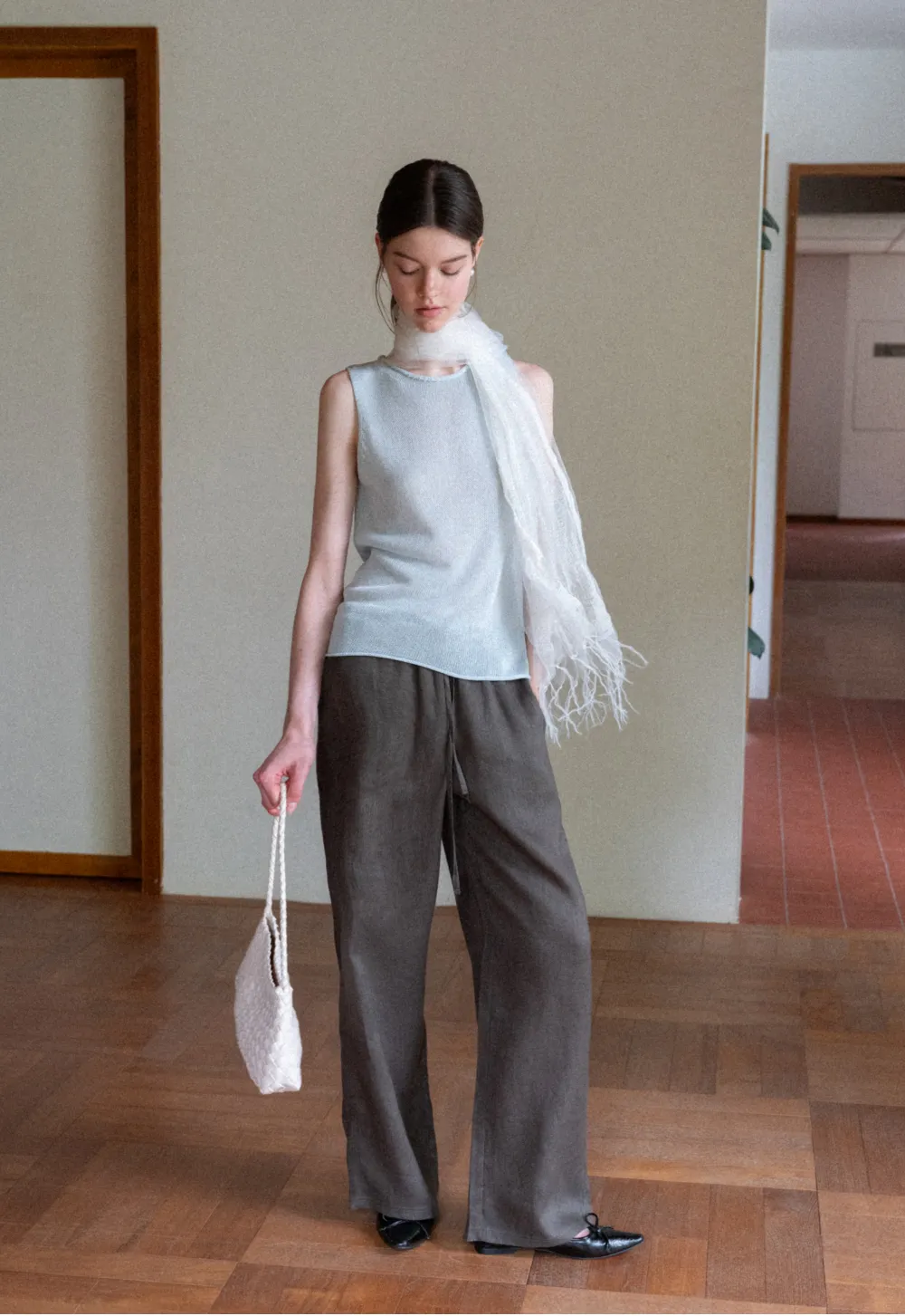 Drawstring Waist Wide Leg Casual Pants