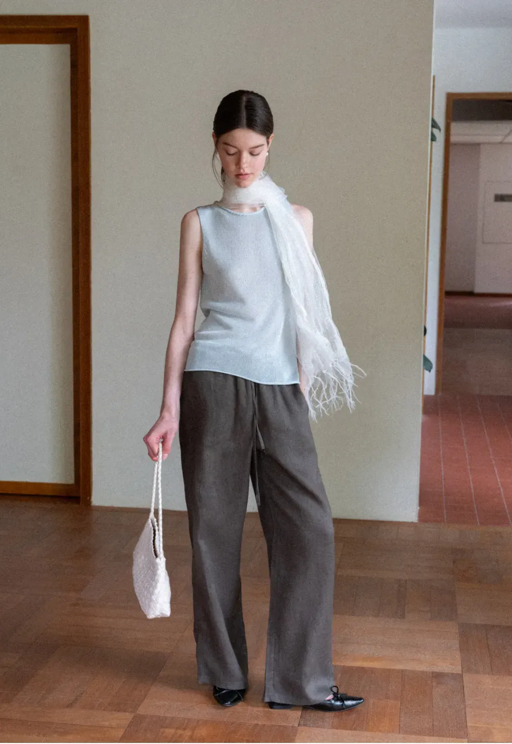 Drawstring Waist Wide Leg Casual Pants