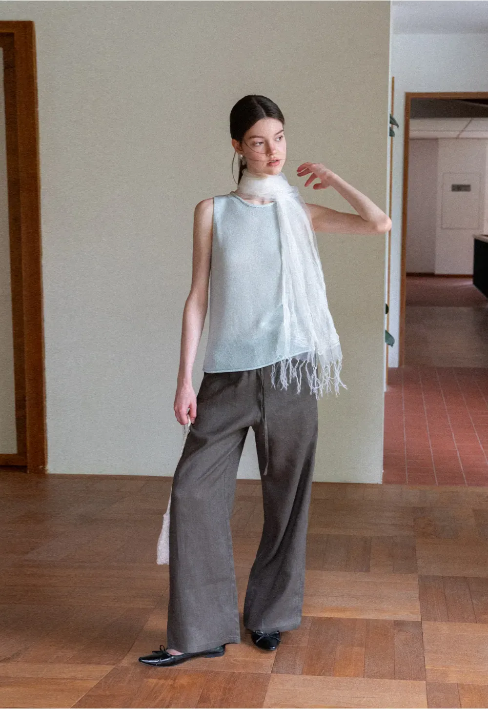 Drawstring Waist Wide Leg Casual Pants