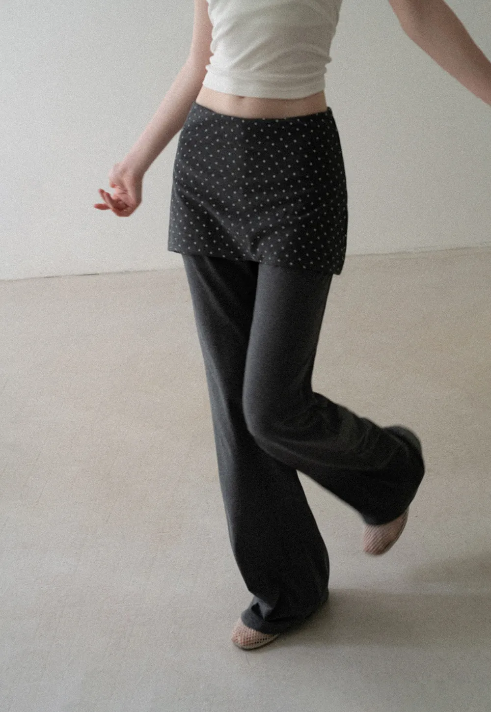 Polka Dot Overlay High Waist Wide Leg Casual Pants