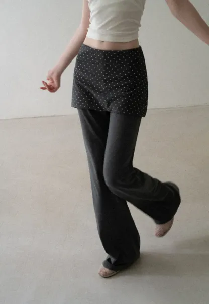 Polka Dot Overlay High Waist Wide Leg Casual Pants
