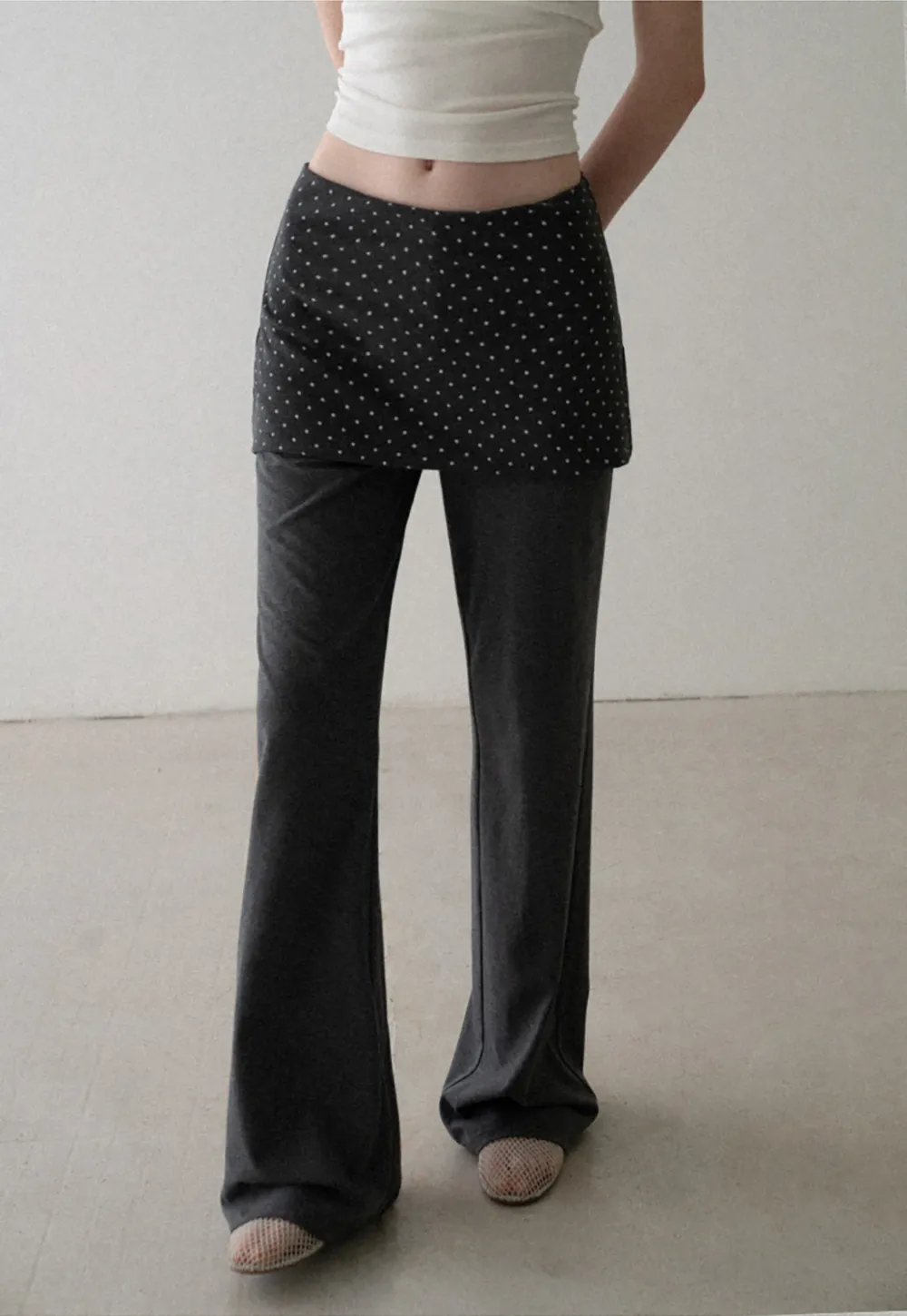 Polka Dot Overlay High Waist Wide Leg Casual Pants