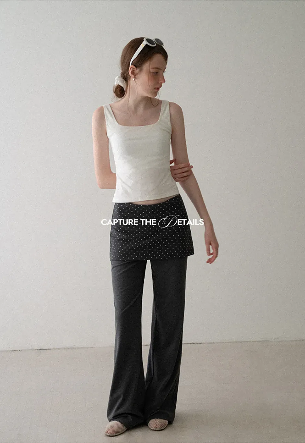 Polka Dot Overlay High Waist Wide Leg Casual Pants