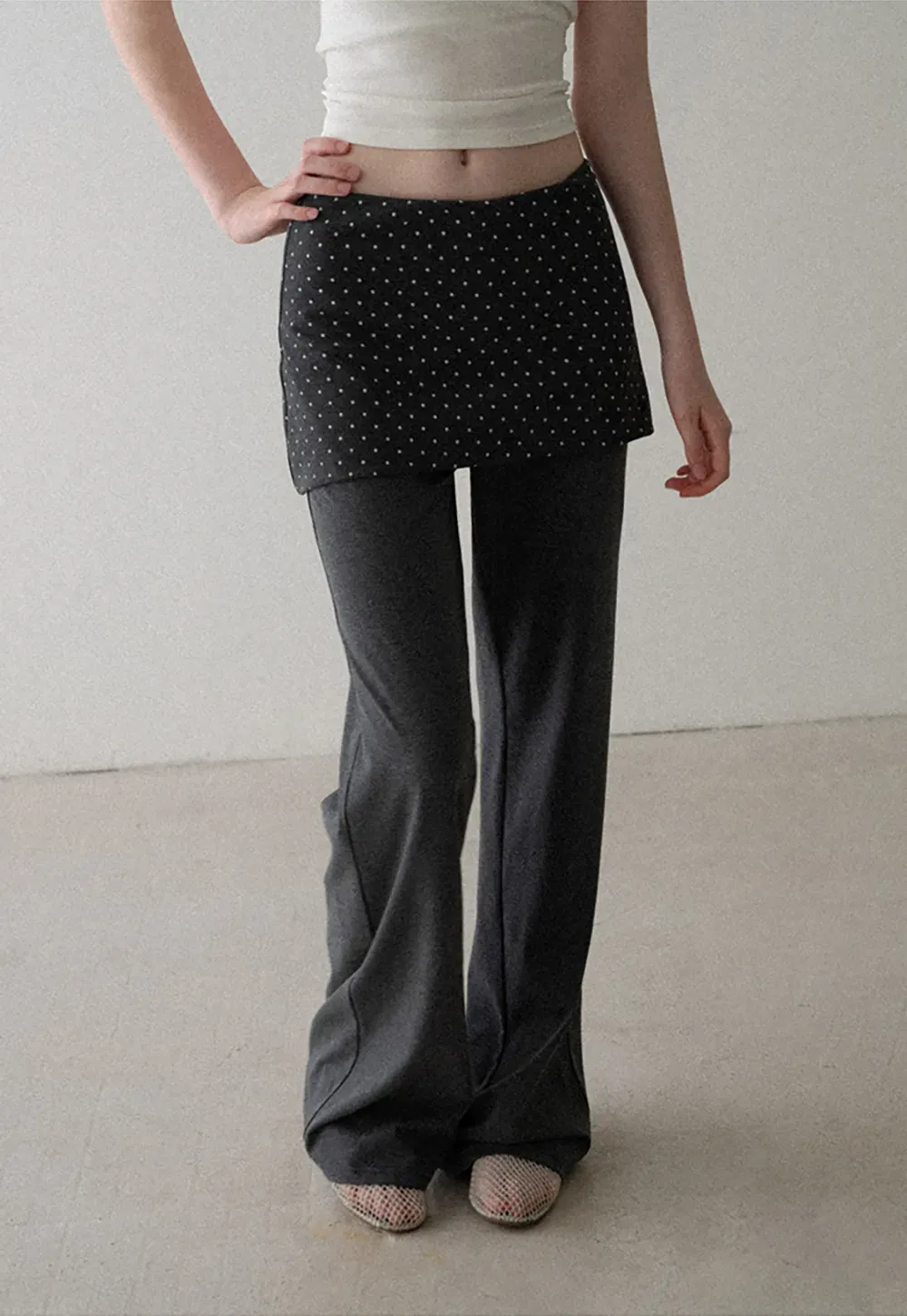 Polka Dot Overlay High Waist Wide Leg Casual Pants