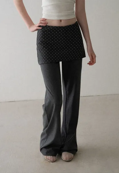 Polka Dot Overlay High Waist Wide Leg Casual Pants