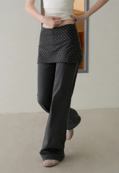 Polka Dot Overlay High Waist Wide Leg Casual Pants