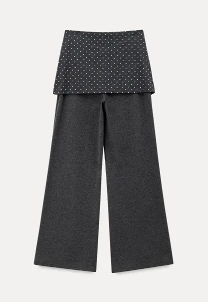 Polka Dot Overlay High Waist Wide Leg Casual Pants