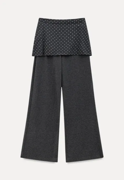 Polka Dot Overlay High Waist Wide Leg Casual Pants