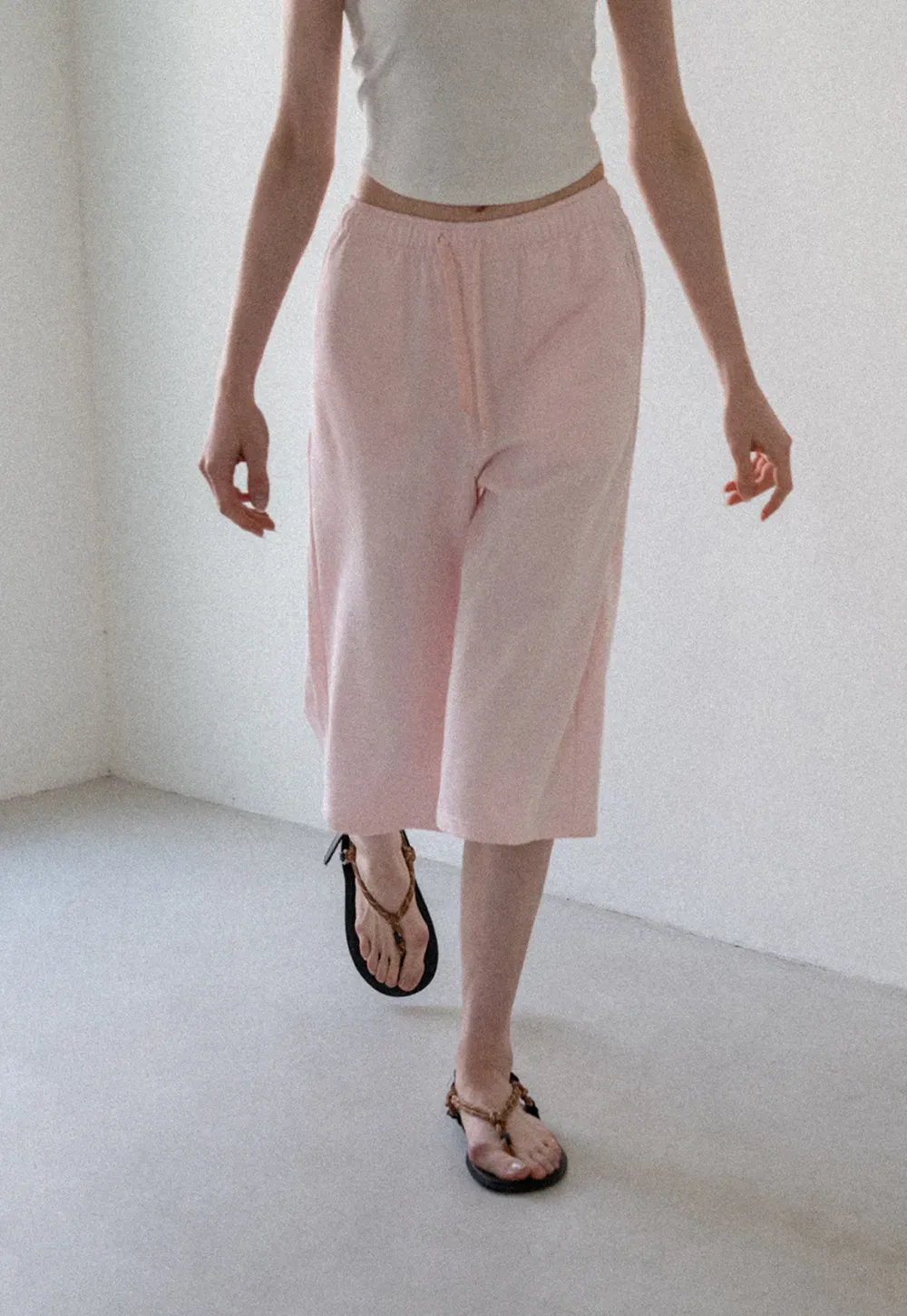 Drawstring Waist Cropped Wide Leg Casual Pants