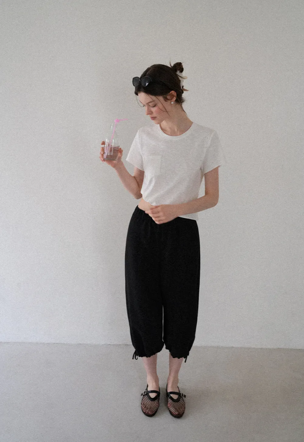 Lässige, lässige Hose mit weitem Bein und Kordelzugbund