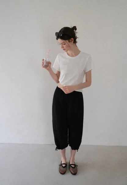 Lässige, lässige Hose mit weitem Bein und Kordelzugbund