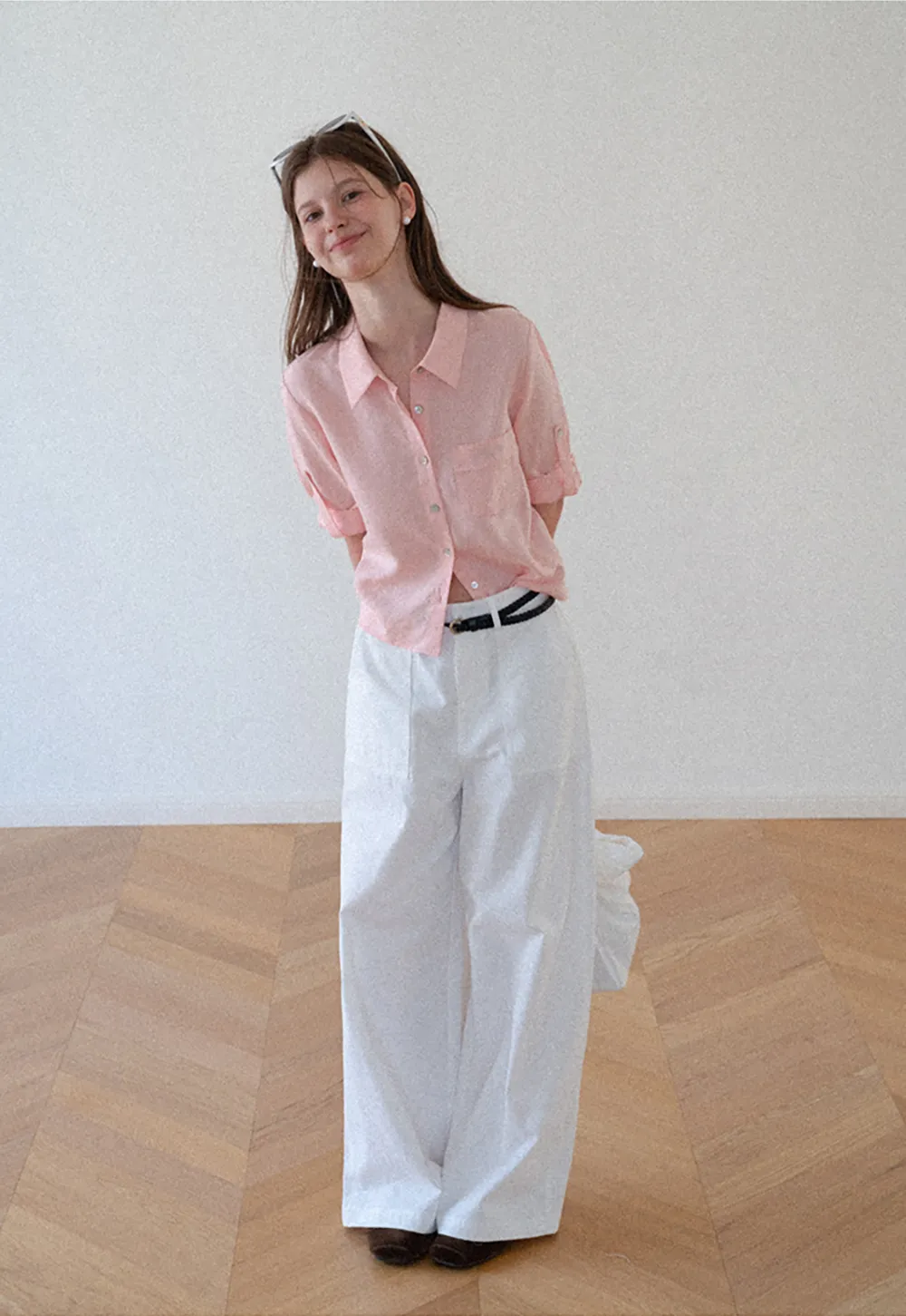 High Waist Wide Leg Pleated Casual Pants