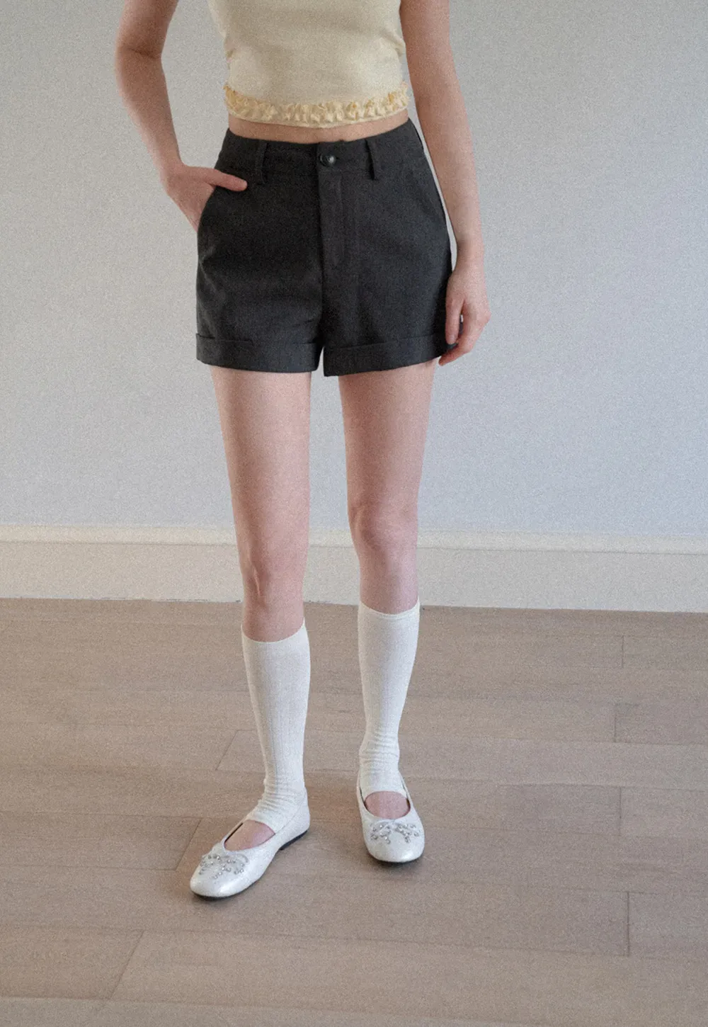 High Waist Cuffed Tailored Shorts