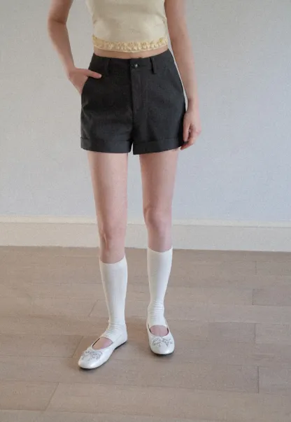 High Waist Cuffed Tailored Shorts