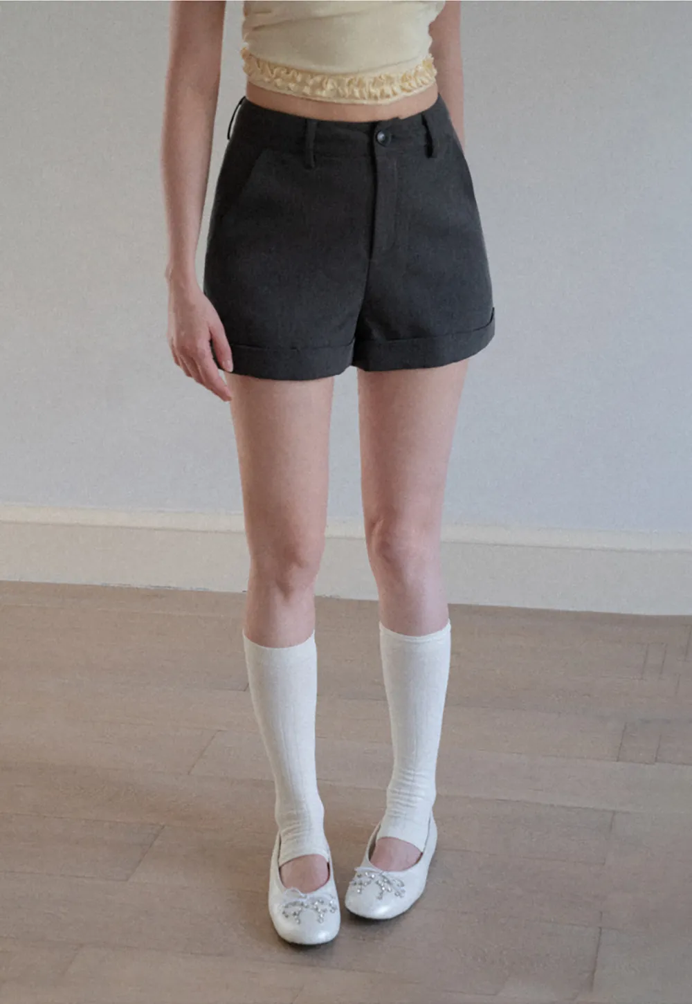 High Waist Cuffed Tailored Shorts