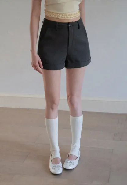 High Waist Cuffed Tailored Shorts