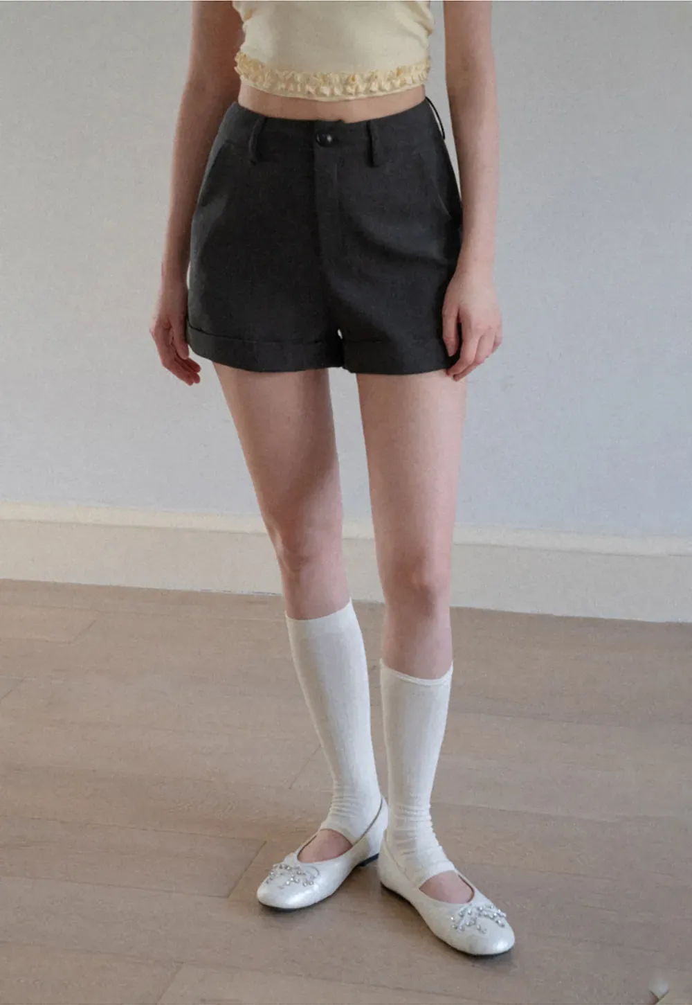 High Waist Cuffed Tailored Shorts
