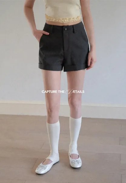 High Waist Cuffed Tailored Shorts