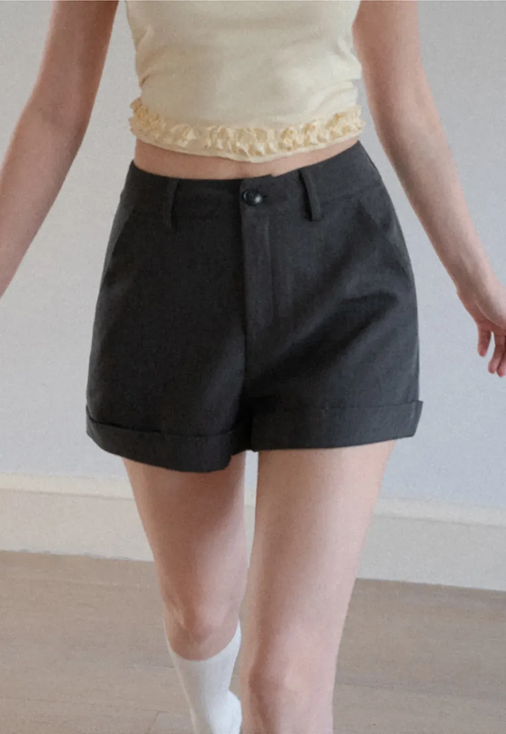 High Waist Cuffed Tailored Shorts