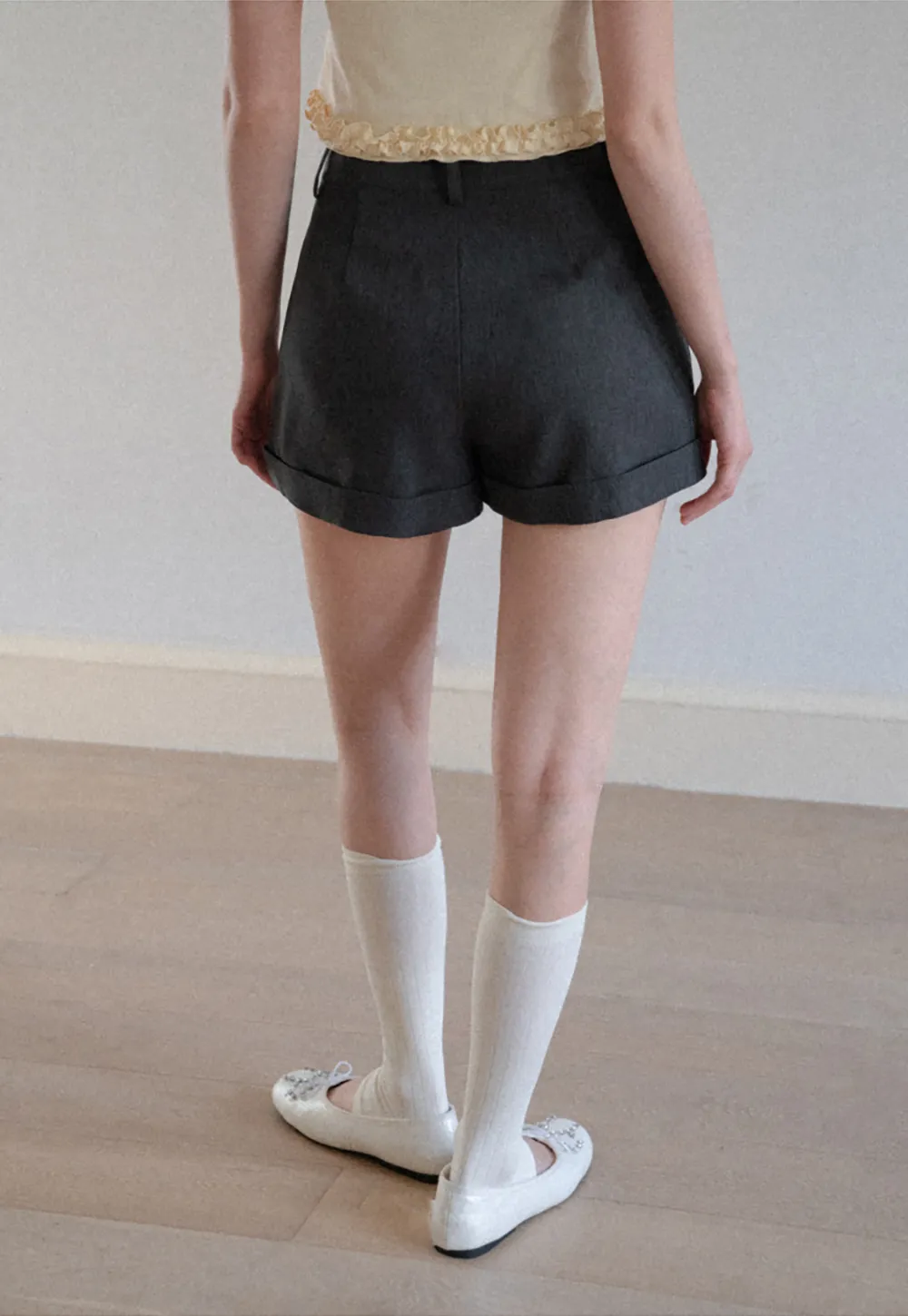 High Waist Cuffed Tailored Shorts