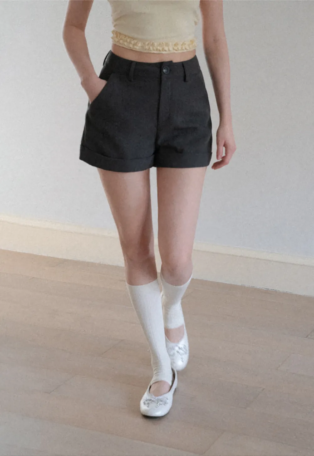 High Waist Cuffed Tailored Shorts