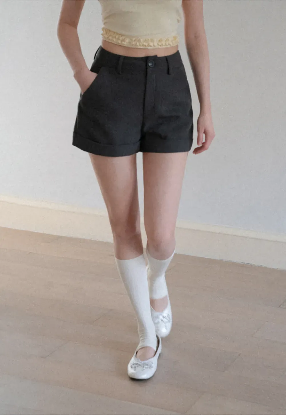 High Waist Cuffed Tailored Shorts