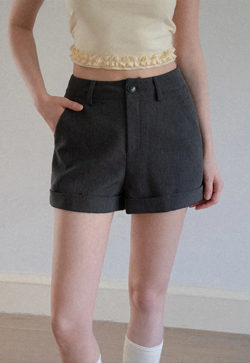 High Waist Cuffed Tailored Shorts