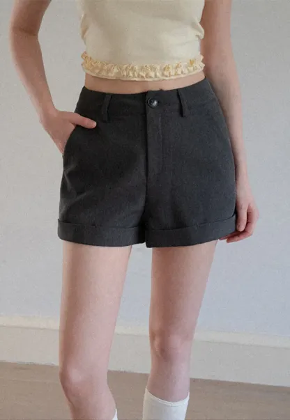 High Waist Cuffed Tailored Shorts